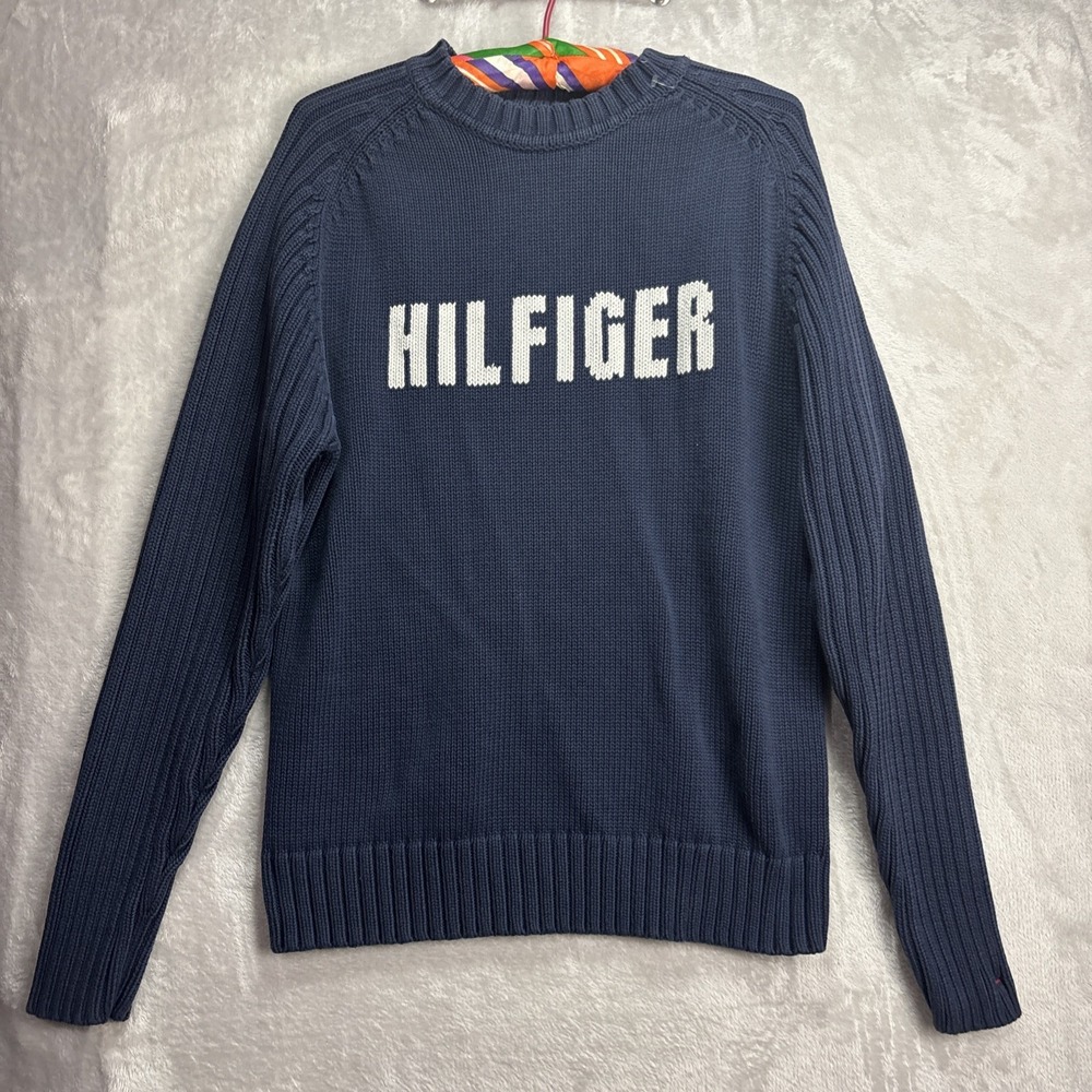 Vintage 2003 Tommy Hilfiger Crew neck knit Sweater size XL Navy blue hvyweight